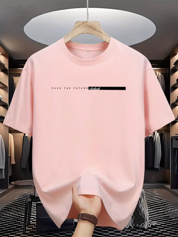 Men’s 100% Cotton Loose Fit T-Shirt – Large Letter Print, Summer Round Neck Unisex Style - Image 3