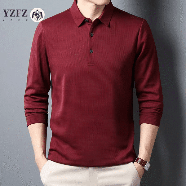 Men’s Business Casual Lapel Long Sleeve T-shirt – Comfortable All Season Pure Top - Image 5