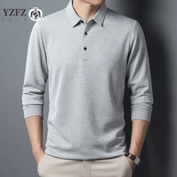 Men’s Business Casual Lapel Long Sleeve T-shirt – Comfortable All Season Pure Top - Image 6