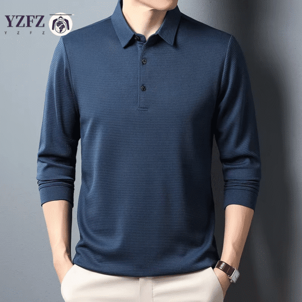 Men’s Business Casual Lapel Long Sleeve T-shirt – Comfortable All Season Pure Top