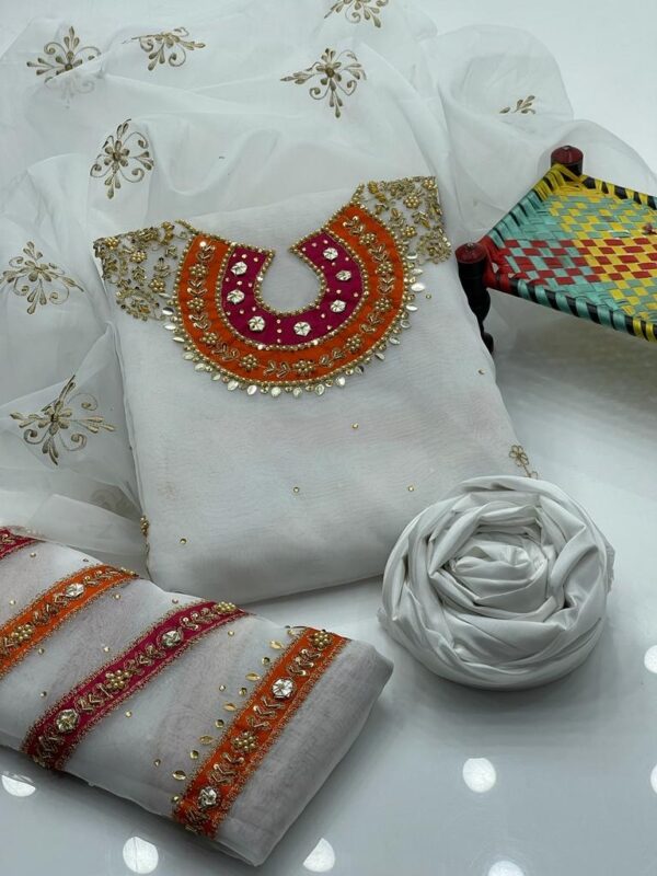Shah Kamal Handmade 3-Piece Organza Suit – Aari, Zari, Beads & Gotta Work Embroidery