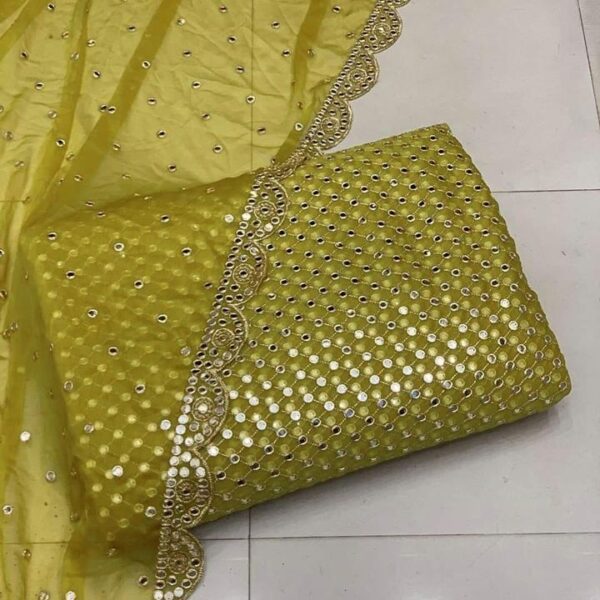 Dinero Outlet 2-Piece Unstitched Chiffon Suit – Embroidered Shirt & Dupatta with Sequence & Cutwork - Image 2