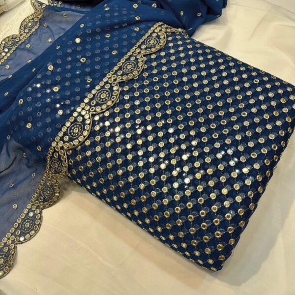 Dinero Outlet 2-Piece Unstitched Chiffon Suit – Embroidered Shirt & Dupatta with Sequence & Cutwork - Image 3