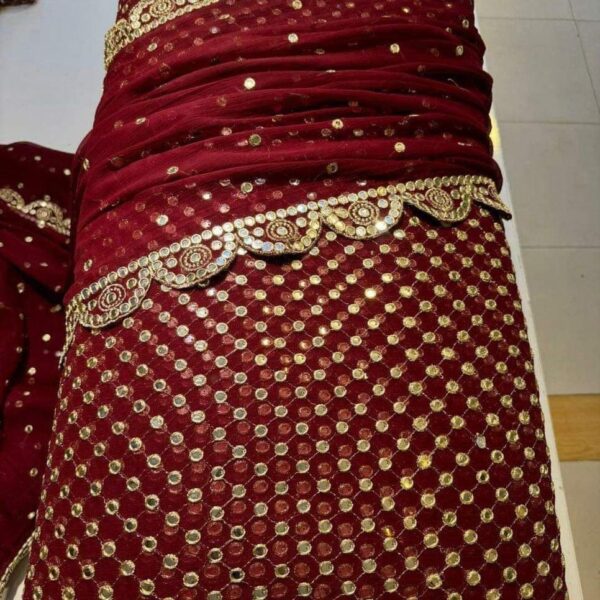 Dinero Outlet 2-Piece Unstitched Chiffon Suit – Embroidered Shirt & Dupatta with Sequence & Cutwork - Image 4