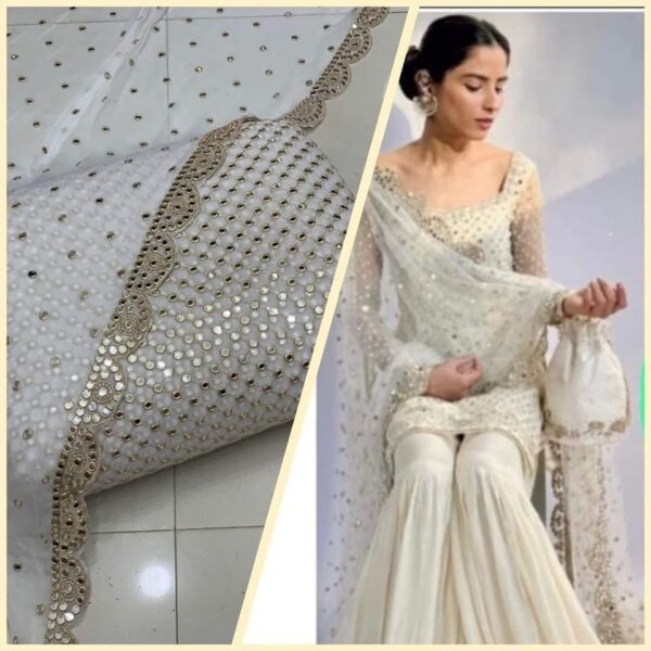 Dinero Outlet 2-Piece Unstitched Chiffon Suit – Embroidered Shirt & Dupatta with Sequence & Cutwork - Image 6