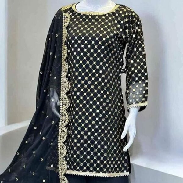 Dinero Outlet 2-Piece Unstitched Chiffon Suit – Embroidered Shirt & Dupatta with Sequence & Cutwork - Image 7