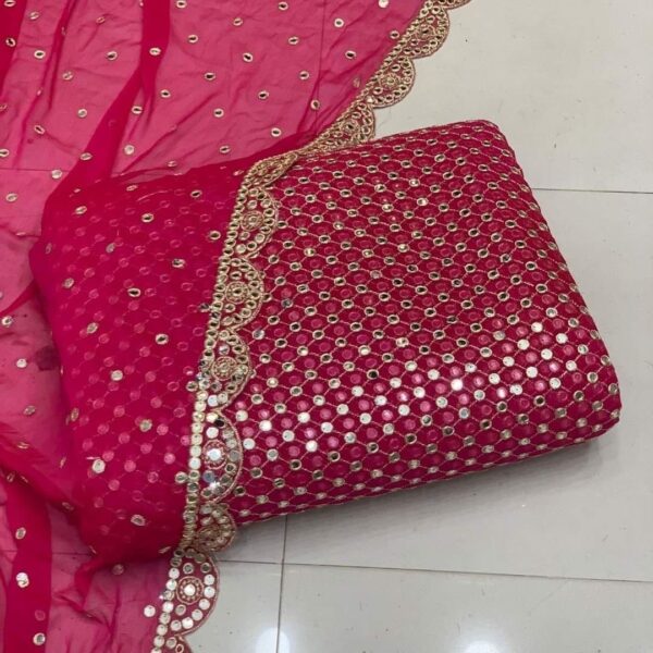 Dinero Outlet 2-Piece Unstitched Chiffon Suit – Embroidered Shirt & Dupatta with Sequence & Cutwork - Image 9